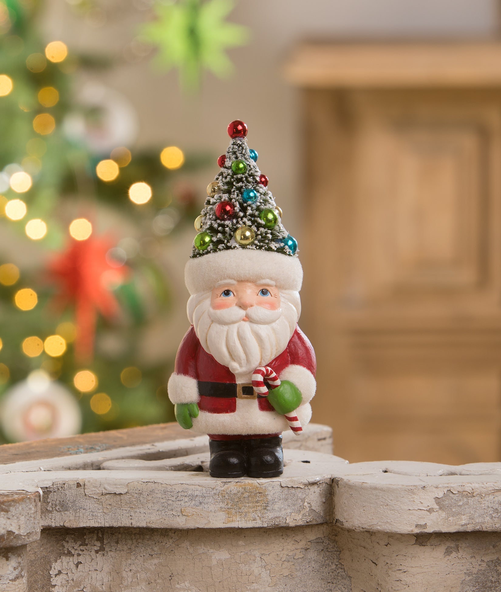 Retro Santa with Candy Cane and Tree Hat TL2370  Bethany Lowe