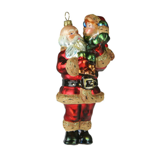 For sale in UK Mostowski Komozja Santa carrying by a child - Glass Bauble handmade in Poland