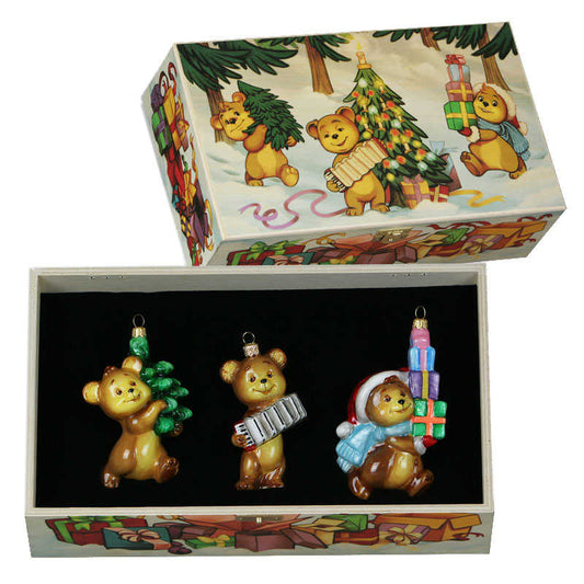 Mostowski Komozja Three Teddies boxed set - Glass Bauble