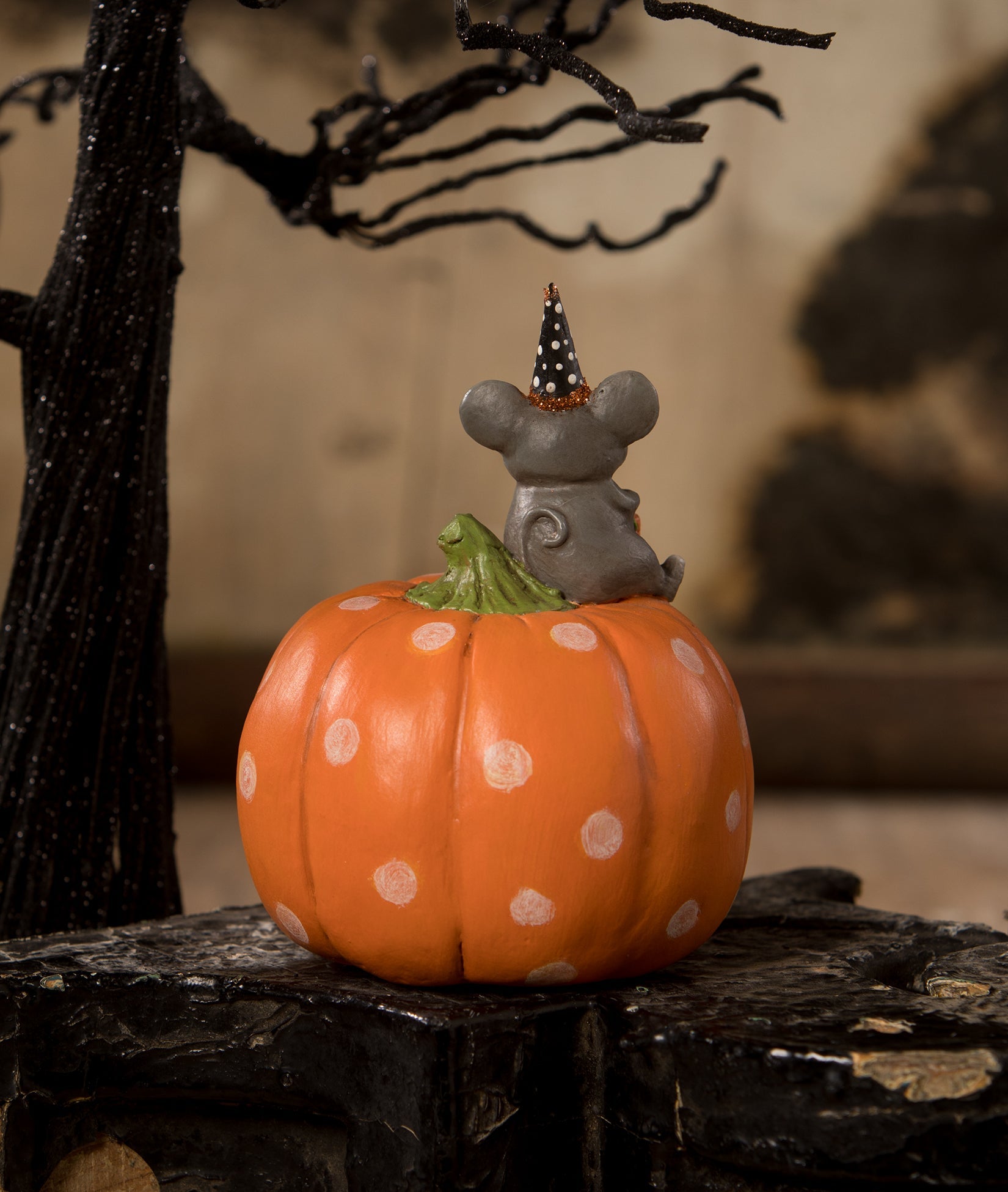 Bethany Lowe Halloween Mouse On Pumpkin MA2077