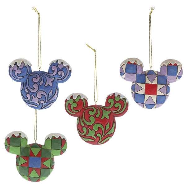 Jim Shore A29543 Mickey Mouse Head Hanging 4 Ornament Set