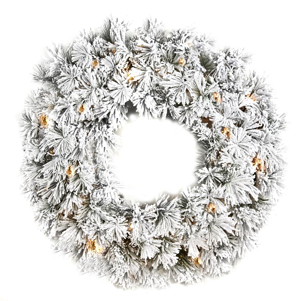 For sale in UK Flocker Needle Pine Wreath with Lights ALS 78222