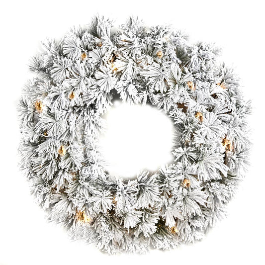 For sale in UK Flocker Needle Pine Wreath with Lights ALS 78222