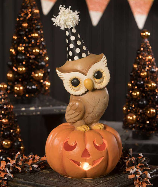 For sale in UK Bethany Lowe TL9435 - Party Owl On Pumpkin Medium