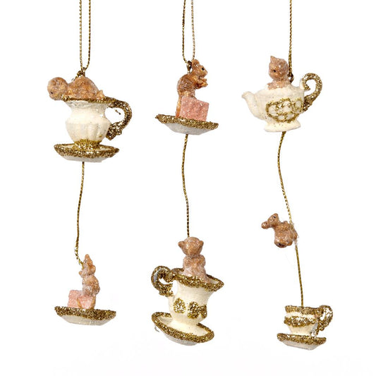 For sale in UK Tea Party Cat Dangle Ornament 3 Assorted C 15401