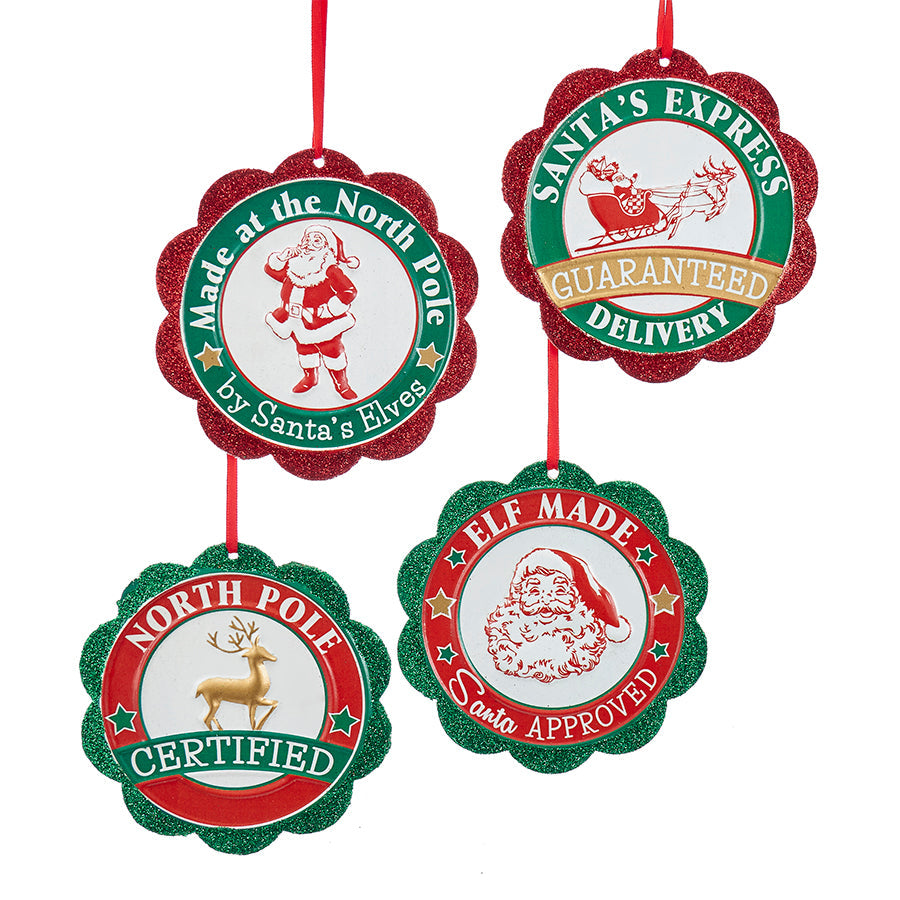 Kurt S. Adler NYC C6884 Santa Seal Of Approval Ornament 4 Assorted