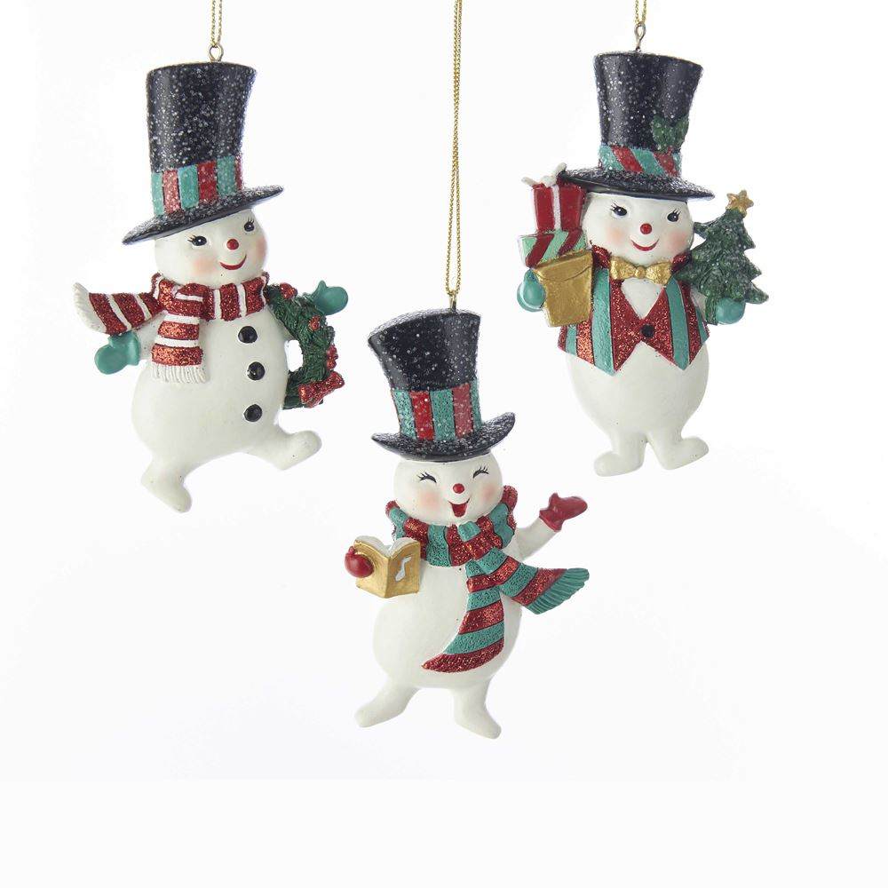 C7670 Kurt S. Adler Mid century style snowman 3 assorted