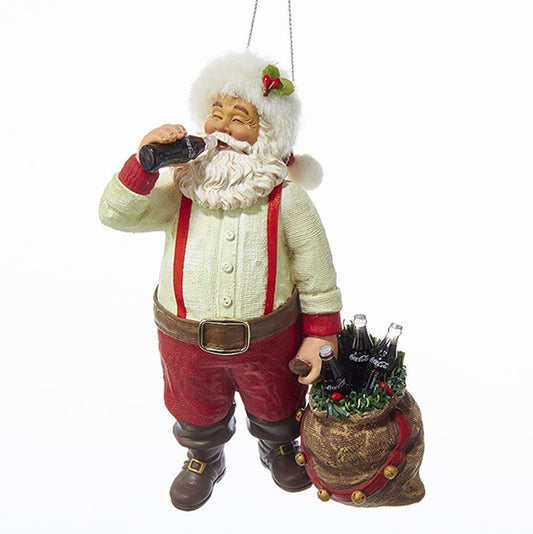 Kurt Adler Santa Drinkng Coke With Sack And Bottles CC9162