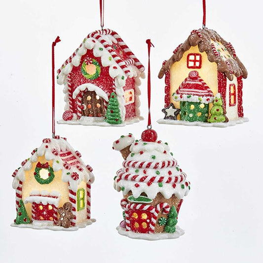 Kurt Adler NYC D3169 LED Multi-Colored Gingerbread House Ornaments