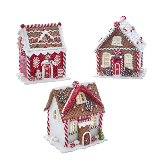 Kurt Adler NYC D3272 Red and White LED Gingerbread Houses With Candy