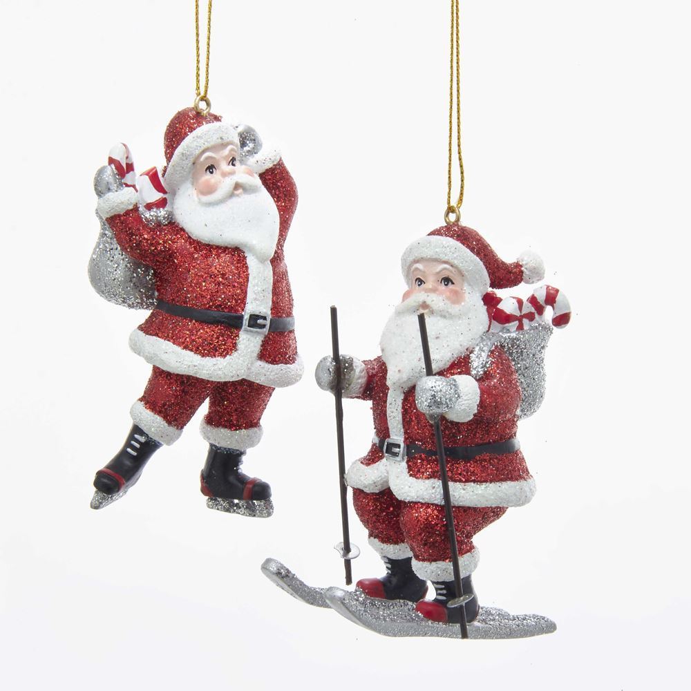 Kurt Adler NYC D3380 Skating and Skiing Santa Ornaments, 2 Assorted 