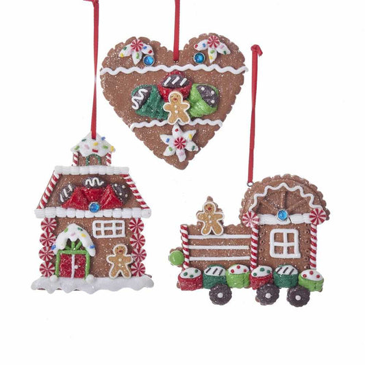 Kurt Adler NYC D3386 Gingerbread House, Heart and Train Ornaments