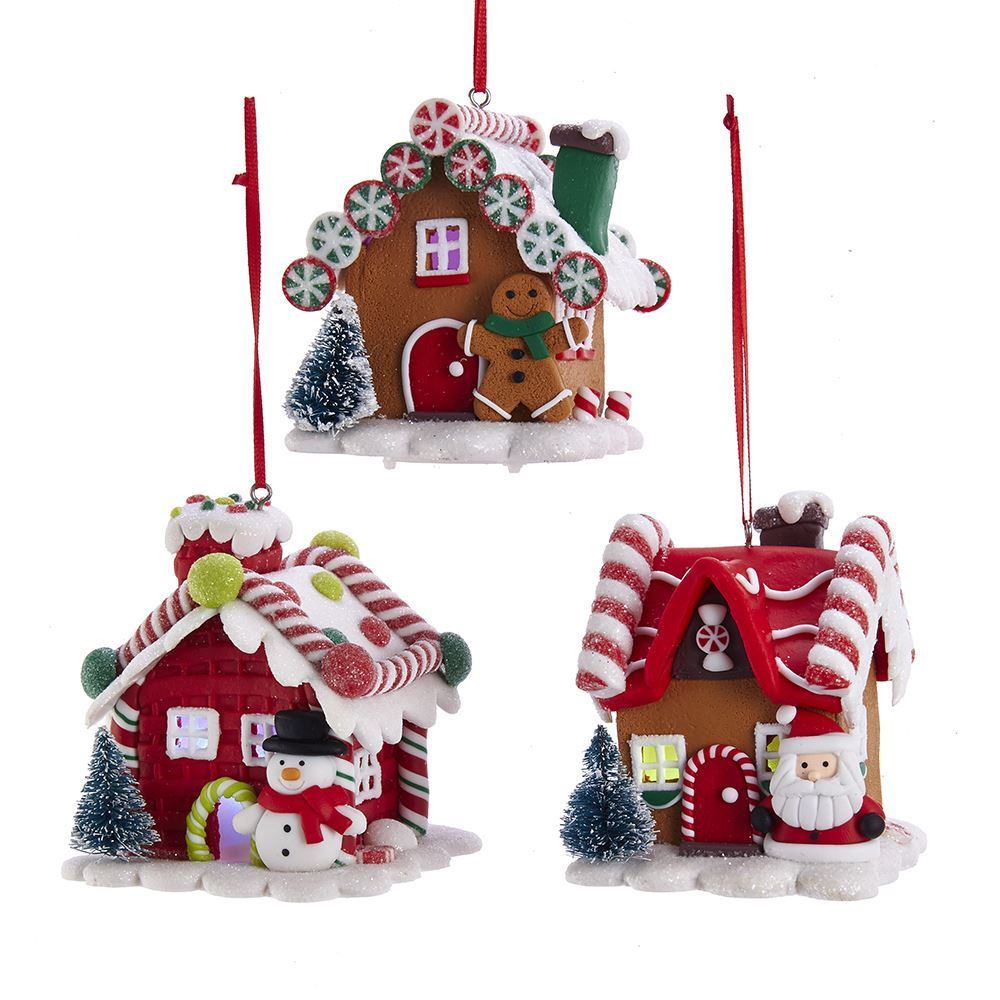 Kurt Adler NYC D3619 LED Gingerbread House Ornaments, 3 Assorted