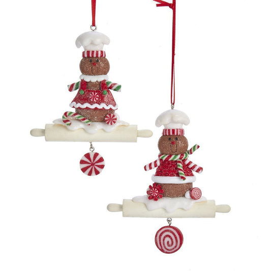 Kurt Adler NYC D3635 Gingerbread Rolling Pin Ornaments, 2 Assorted