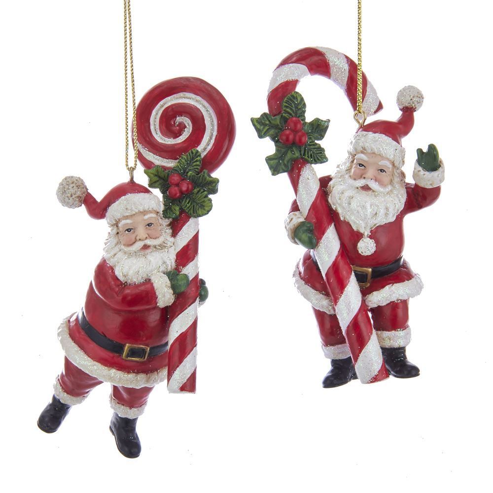 Kurt Adler NYC E0277 Red and White Candy Santa Ornaments, 2 Assorted 