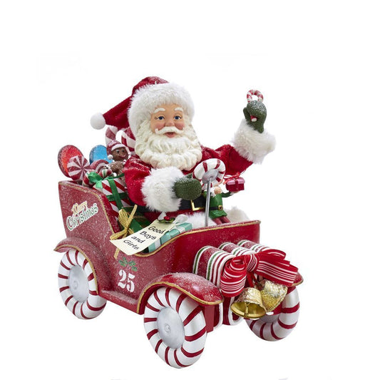 Kurt Adler NYC FA0105 FabrichÃ© Musical Santa In Candy Car