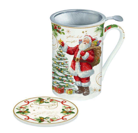 Christmas Tableware: Fine China mug with lid and metal infuser