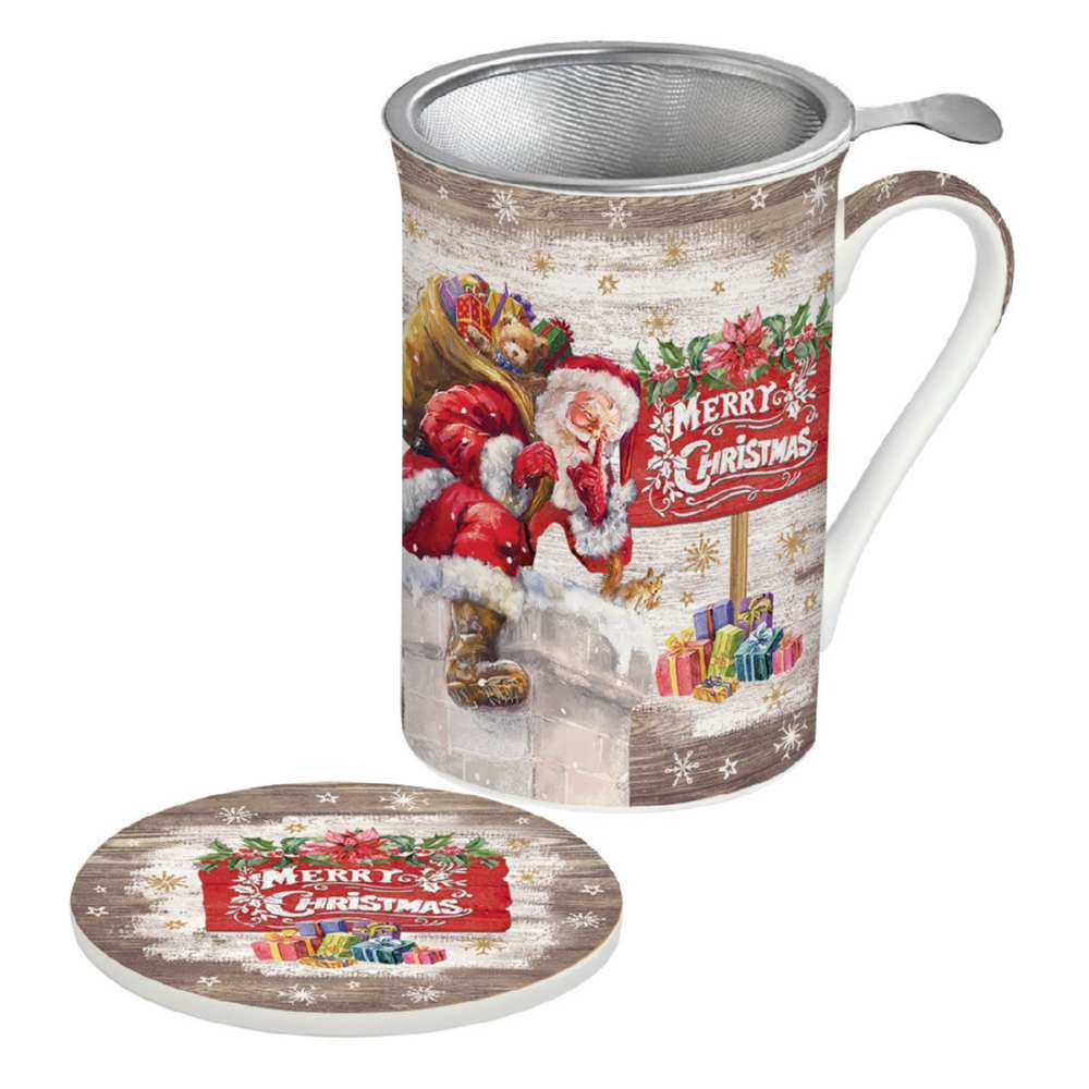 Christmas Tableware: Fine China mug with lid and metal infuser