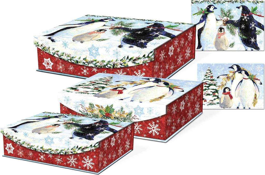 For sale in UK Nested Flip Top 3 Boxes Snowy Penguins G 43081N