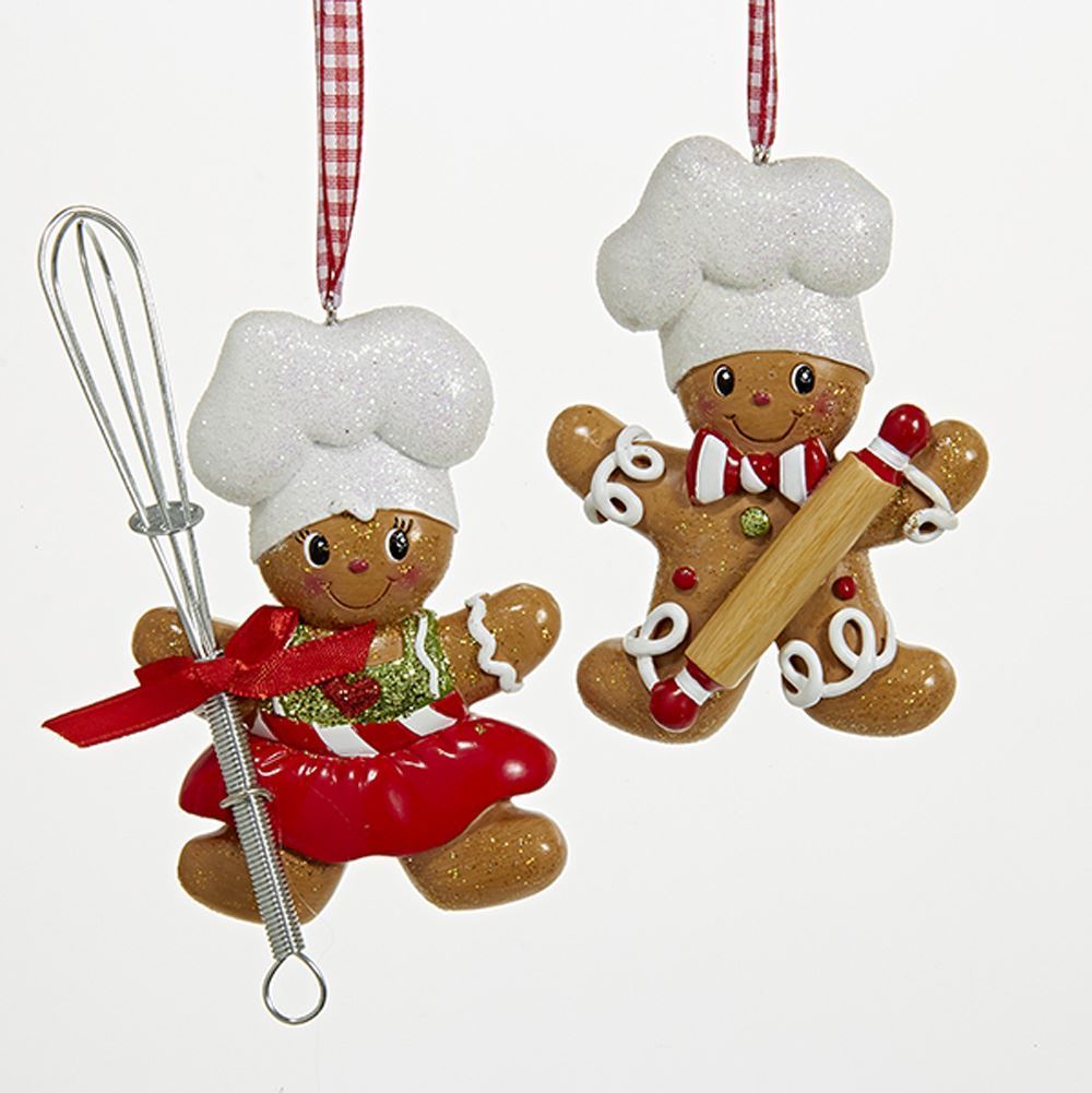 Kurt Adler NYC H5099 Gingerbread Boy and Girl Chef Ornaments