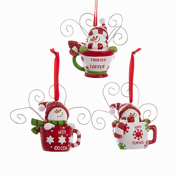 Kurt S. Adler NYC H5115 Snowman In Cup Ornament 3 Assorted