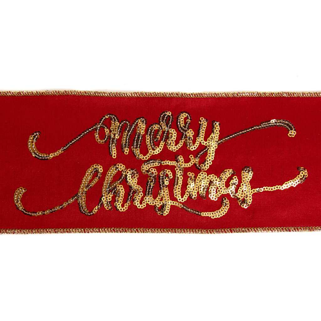 A fabolous decoration to buy in UK - Katherine's Collection Merry Christmas Ribbon Red/Gold L05-805390 L05-805390