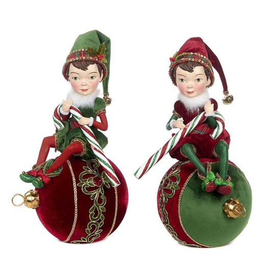 A fabolous decoration to buy in UK - Katherine's Collection Elf On Ball 2 Assorted KC 28-928603