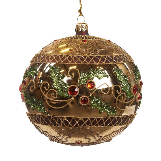 A fabolous decoration to buy in UK - Katherine's Collection Glass Traditional Holly Ball Gold KC L 02-731179