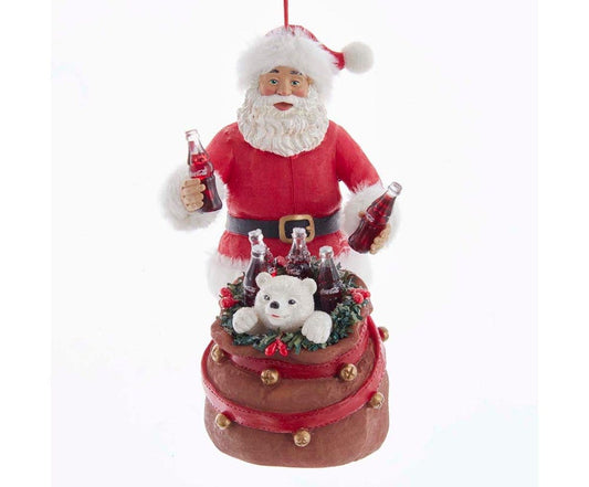 Kurt Adler 5.75" Coke Santa With Polar Bear In Sack CC9202