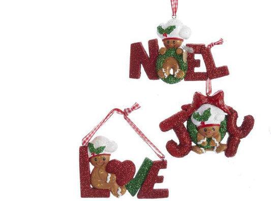 Kurt Adler H5553 Gingrbrd Love Noel Joy Ornament3 Assorted