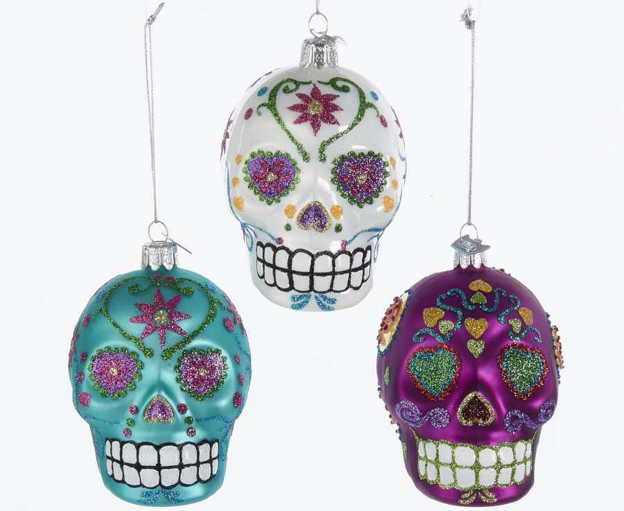 Kurt Adler NB1071 Noble Gems Sugar Skull Ornament3 Assorted