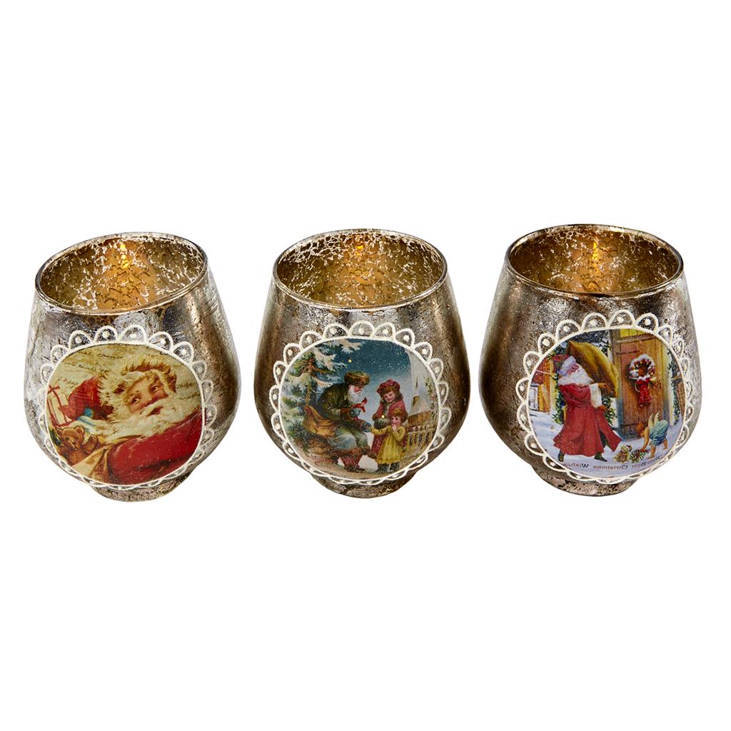 Glass Antique Santa Votive 3 Assorted MC 18105 for sale in UK