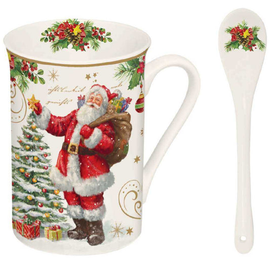 Christmas Tableware: Mug with spoon in high quality Fine China and coaster