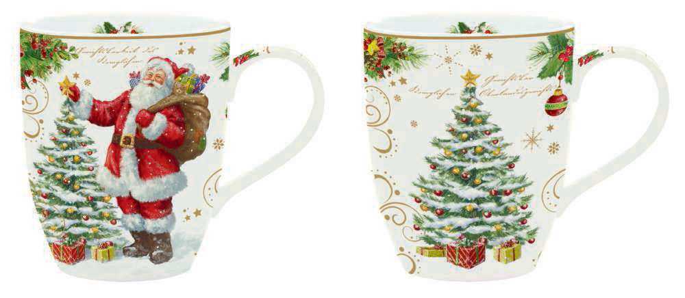 Christmas Tableware: Set 2 assorted mugs in high quality Fine China