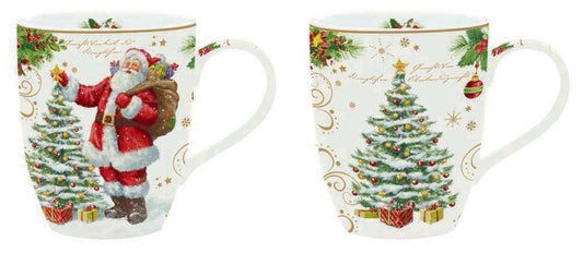 Christmas Tableware: Set 2 assorted mugs in high quality Fine China