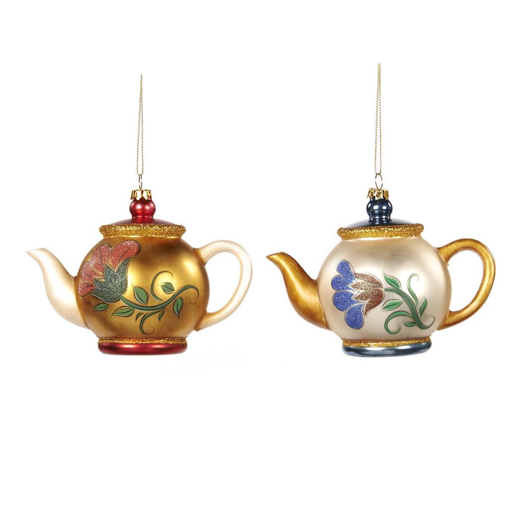 For sale in UK Glass Floral Teapot Ornament TR 27327