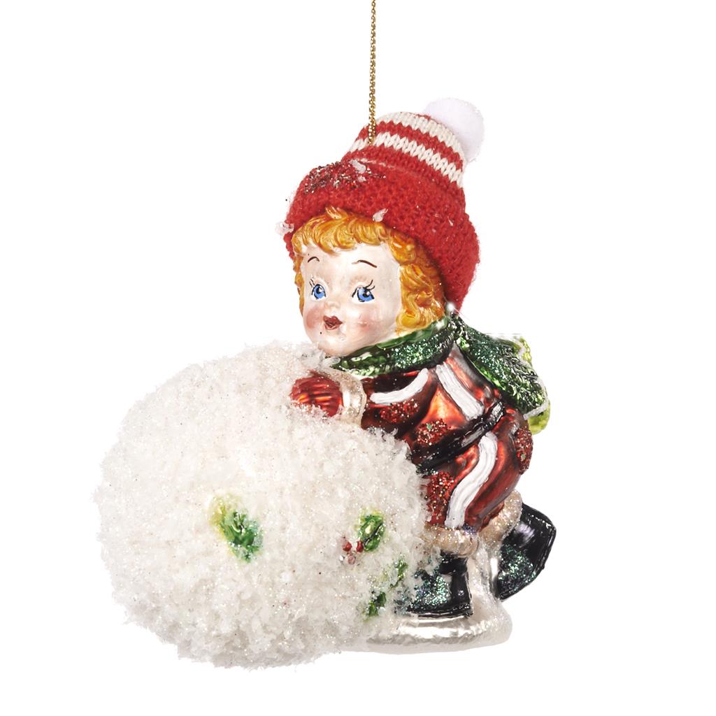 For sale in UK Glass Kid with Snow Ball Ornament TR 27001