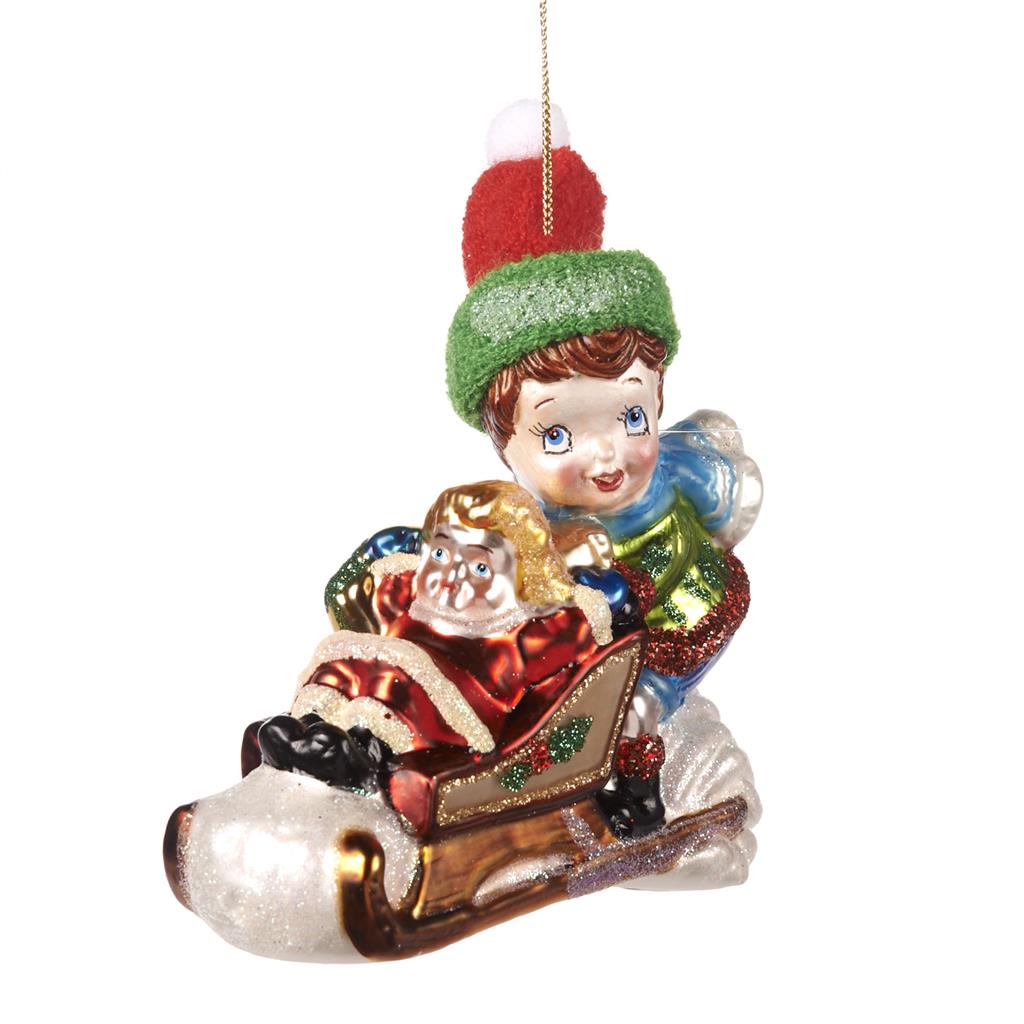 For sale in UK Glass Kid with Sleigh Ornament TR 27002