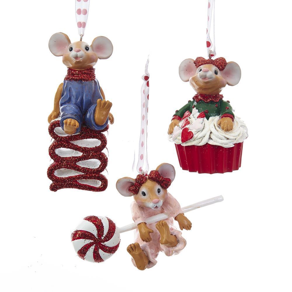Shop now in UK Kurt Adler NYC H5141 Candy and Cupcake Mouse Ornaments, 3 Assorted 